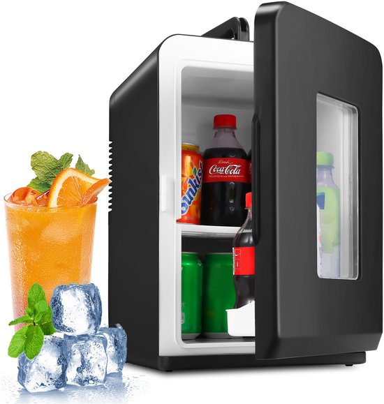 2-in-1 Mini Koelkast - 15L Koelen & Verwarmen - AC/DC 230V/12V - Autokoelkast - Zwarte Glazen Deur - Voor Auto, Kantoor, Camping & Thuis Eten, Drinken van Merkloos