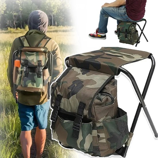 2-in-1 Opvouwbare Kruk En Rugzak Met Een Draagvermogen Van 100 kg - Camouflage Duurzaam Oxford-Doek Metalen Frame Gemakkelijk Mee Te Nemen - Ideaal Voor Vissen En Picknicken