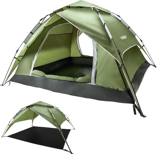 2 in 1 pop-up kampeertenten voor 2-4 personen, dubbelwandige waterdichte UV-bescherming koepeltenten voor familie, trekking, buiten, festival van Merkloos