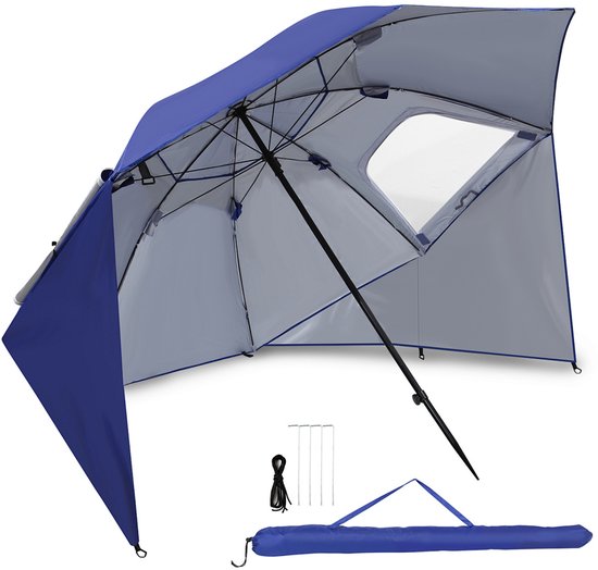 2-in-1 strandparasol voor strand en tuin met UV50+ zonbescherming, diameter 210 cm en hoogte ca. 200 cm, geschikt voor 2–4 personen, snel op te zetten, lichtgewicht en ideaal voor vakantie, tuin en zomerse dagen buiten van Merkloos
