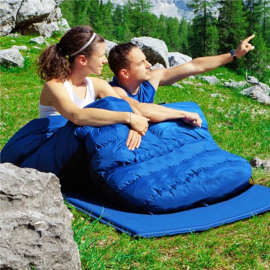 2-in-1 XL Dubbele Slaapzak – Enkel of Dubbel Gebruik – 2-Persoons Plafondslaapzak – Blauw – Comfortabel & Lichtgewicht – Ideaal voor Kamperen en Outdoor  Productbeschrijving Geniet van van Merkloos