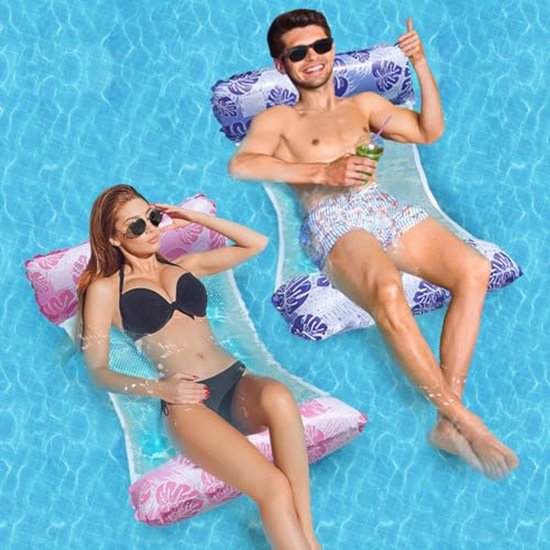 2 Pack Opblaasbare Water Lounge Stoelen - 4-in-1 Multifunctionele Drijvende Matten voor Zwembad, Strand en Meer van Merkloos