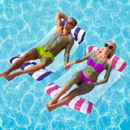 2-Pack Opblaasbare Waterhangmat Set met Luchtpomp, 128x70 cm, Zomer Relaxen in Zwembad van Merkloos
