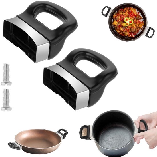 2 pak handgrepen - Hendel van de koekenpan - Handgreep voor snelkookpan - Aluminiumlegering handgreep met één gat - Inclusief bevestigingsschroeven - Geschikt voor steelpannen, koekenpannen, soepketel en snelkookpannen (7*6,5 cm - Zwart)