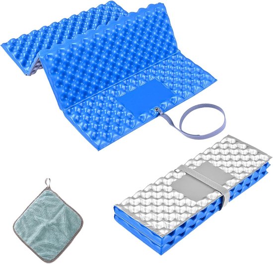 2 Pcs Slaapmat - Opvouwbaar - Hiking Mat met Elastische Band - Draagbaar Waterdicht - Thermisch Geïsoleerd Zitkussen voor Picknick en Klimmen - Eivormig Ontwerp (Blauw) van Normoutdoors