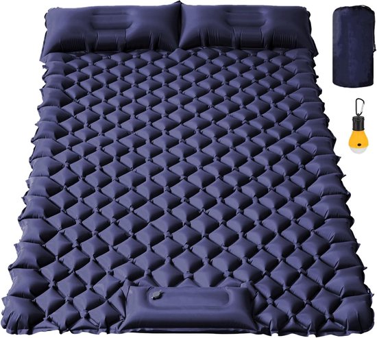 2 personen Camping isolatiemat, dubbel, ultralight matras, waterdicht, opvouwbaar, slaapmatje met kussen voor camping, picknick, trekking en reizen, 200 x 122 x 7 cm (marineblauw) van Merkloos
