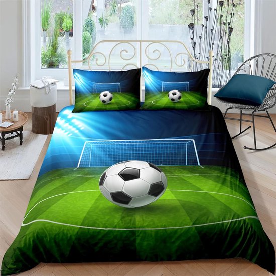 2 Persoon Voetbal Beddengoed - Sport - Dekbed - Jongens Meisjes - Voetbal - Dekbedovertrek - Met Ritssluiting - Zacht - Microvezel - 200x200cm van Merkloos