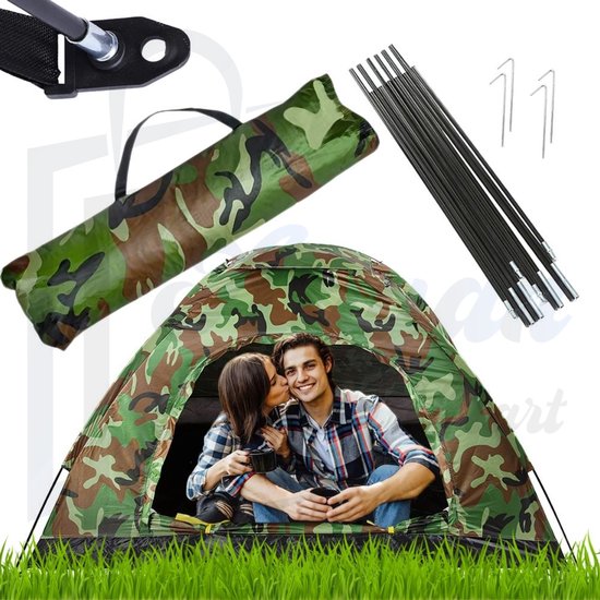 2-Persoons Camping Tent met Muskietennet – Waterdicht Koepeltent – Lichtgewicht Trekking Tent – Camouflage – Ideaal voor Outdoor & Reizen – Compact & Lichtgewicht – tent – 43067 van Merkloos