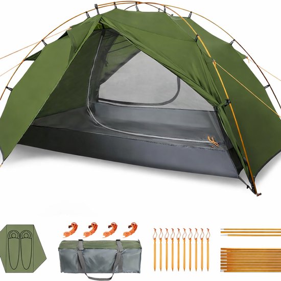 2-persoons kampeertent – waterdichte lichtgewicht backpacktent met dubbele laag - eenvoudig op te zetten - ideaal voor wandelen en Trekking van Merkloos