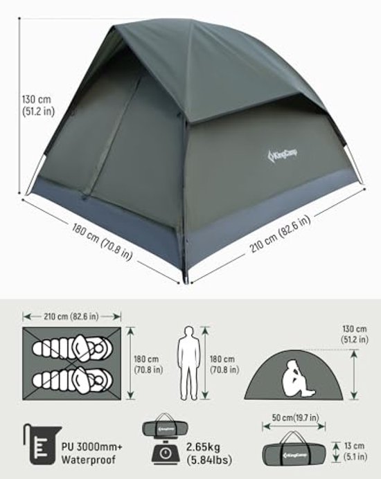 2-persoons koepeltent met afneembare regenkap, panoramisch gaasdak, PU 3000 mm waterdicht, 2,65 kg – eenvoudig op te zetten