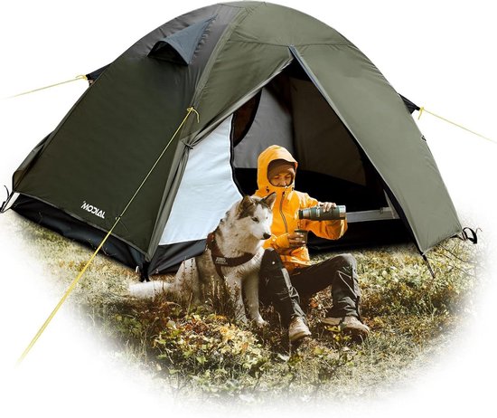 2-persoons ultralichte campingtent - waterdicht en winddicht - aluminium tentstang - 2 deuren - compact formaat - kamperen en wandelen kamperen voor beginners van Merkloos