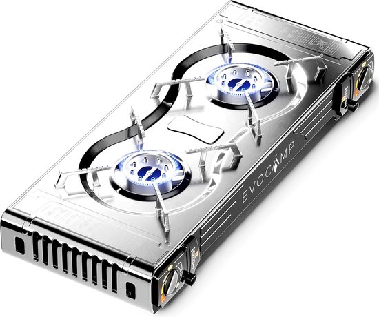 2-pits Camping Gasfornuis met piëzo-ontsteking - Camping Kookplaat voor gaspatronen - Camping Gasbrander met 2 vlammen van Merkloos