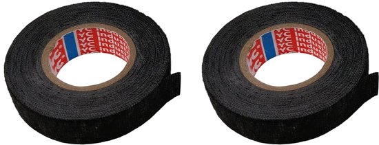 2 rollen Kabeltape voor auto, motorfiets, 19 mm x 15 m, zwart, polyesterweefsel, hittebestendig, -10 °C tot 100 °C, voor elektrische stralen en organisatie van draden