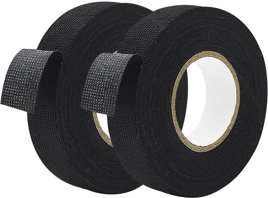 2 Rollen Zwart Auto Wikkelband, 32 mm x 15 m Isolatietape Plakband Kabelboom, Autotextieltape, voor Het Beschermen, Bundelen van Kabels