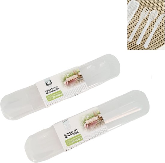 2 sets Kunststof bestek vork lepel mes - Meeneembestek - Herbruikbare bestek| gebruik voor Buiten - Binnen - Servies - Camping -Vakantie- School - Picknick bestek| Lunch box