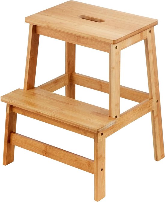 2 Stap Bamboe Houten Kruk - Kinderen & Volwassenen - Voetkruk Keuken - Badkamer Assistentie - Kantoorkruk van CozyNature