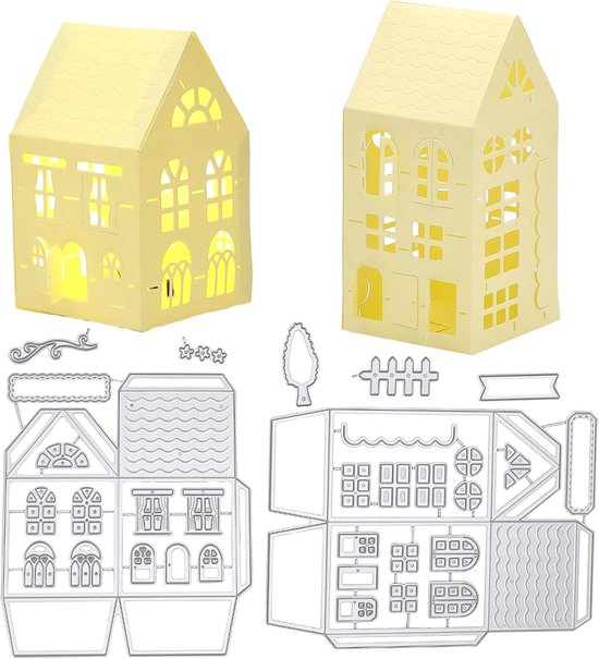 2 Stks 3D Huis Snijmallen Metalen Gebouw Die Cuts Embossing Stencils Sjabloon Voor Papier Kaart Maken Decoratie Diy Scrapbooking Album Craft Decor