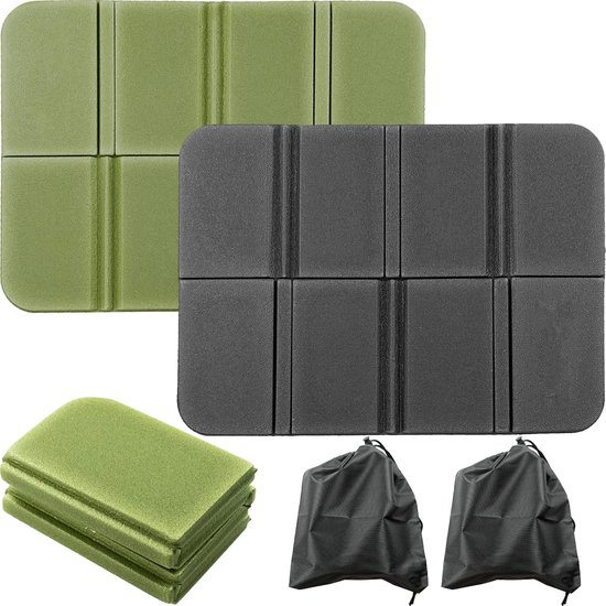 2 Stks Zwart+Legergroen Opvouwbare Schuimmat Opvouwbare Seat Mat met 2 Zakjes Draagbare Waterdichte Seat Pad Wandelen Seat Pad voor Outdoor Wandelen Camping Picknick Park