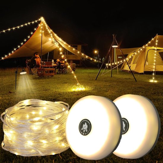 2 stuks - 10m Camping Decoratieve Lichtsnoer - Camping Lichtsnoer - Lichtsnoer buiten - Led Lamp Oplaadbaar - Waterdichte Buitenlamp - Kampeerlamp - Lampjes - Lampenslinger - Warm licht lichtsnoeren - Voor kamperen, stroomuitval en noodgevallen