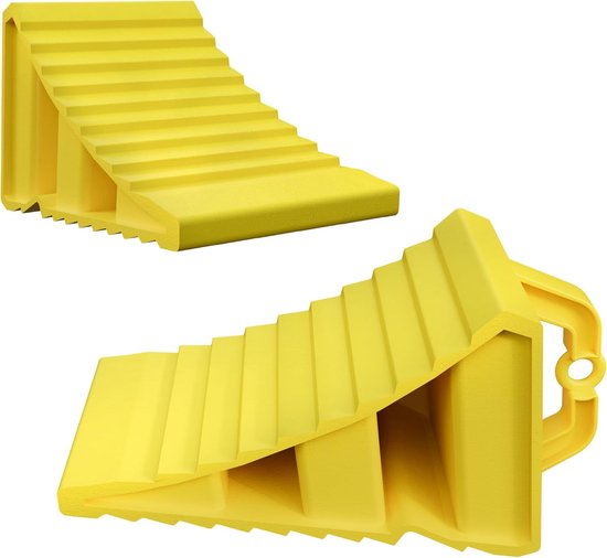 2 Stuks 20X12X11Cm Kunststof Steunblokken Aanhanger | Draagbare Remblokken Met Greep, Gebogen Oprijblokken Parkblokken Set | Anti-Verschuivende Compensatieblokken | Geschikt Voor Woonwagens, Campers En Caravans | Geel | NAIZY