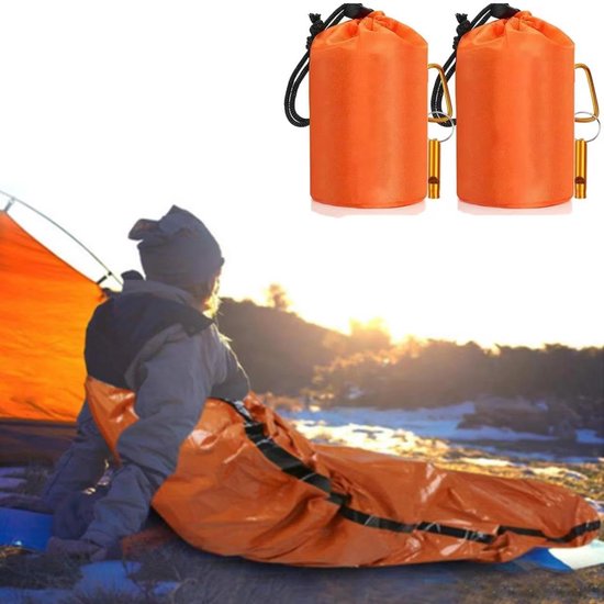 2 stuks - 90*210 cm - Slaapzak - Nood Slaapzakken voor overleving - thermische dekens voor overleving - noodbivakzak - buitenaccessoires - met fluitje en tas - voor kamperen in de buitenlucht, wandeluitrusting, noodvoorraden - oranje van Merkloos