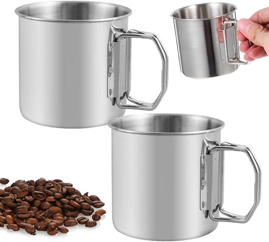 2 stuks - camping mok - camping mok rvs - opvouwbare beker - opvouwbare mok koffie - Waterfles voor op de camping - Waterfles voor buiten - Multifunctionele beker - 330ml - Geschikt voor picknicks wandelen en buitenactiviteiten