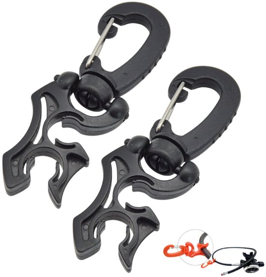 2 stuks-Duikslangklem - BCD-regelaar slangklem - slanghaak - BCD-slangclip - duik- en snorkelaccessoires - geschikt voor regelaars - duikhorloges - manometers - zwart - 10*3,7*1,5 cm - 1 cm diameter