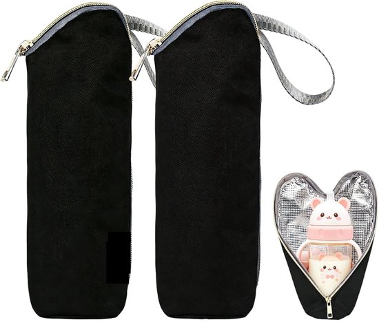 2 Stuks Flesjeskoeltas - Thermische Flesbeschermhoes - Geïsoleerde Babyfles Tas voor Onderweg - Geschikt voor Uitstapjes en Reizen - zwart - 25×7cm