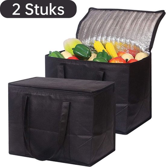 2 stuks Geïsoleerde Koeltas met bodemplaat - zwart van Merkloos
