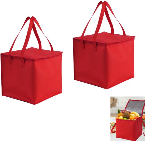 2-stuks Geïsoleerde voedselzak - Diepvrieszak - Ritssluiting - Opvouwbaar - Gemakkelijk mee te nemen - Staat rechtop - Draag warm of koud eten -Houd al het eten vers - Ideaal voor kamperen, reizen en thuis - Rood van LouMaxx