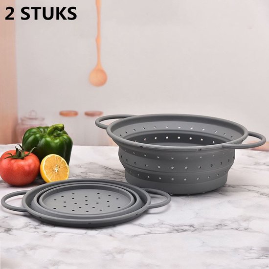 2 stuks Innovatieve Opvouwbare Siliconen Vergiet - Multifunctioneel Keukenaccessoire - Voedselveilig & Hittebestendig - Makkelijk Schoon te Maken - Ruimtebesparend Design-grijs van Merkloos