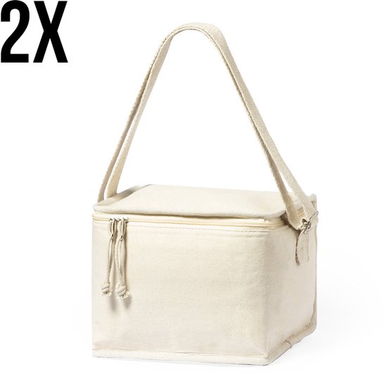 2 stuks - Koeltas - Lunchtas - Koeltasje lunch - Koelelementen - Isolatie - Volwassenen - Dames - Heren - 17 x 22 cm - Katoen - gebroken wit van Merkloos