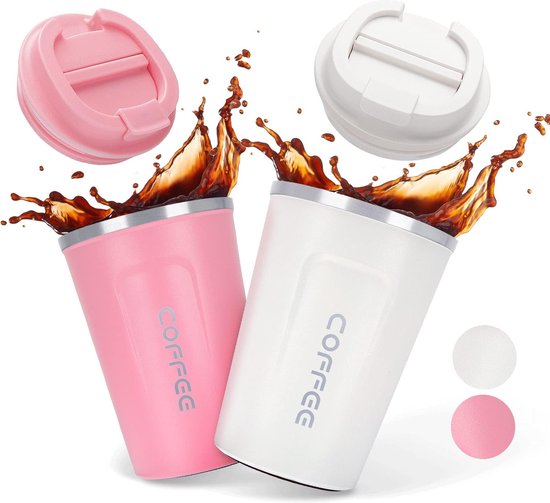 2 stuks koffiemokken to go, 380 ml thermobeker to go, reismok met lekvrij deksel, herbruikbare koffiemok, thermobeker voor milieuvriendelijk, geïsoleerde autobeker voor water, koffie van Panda Grip