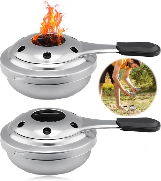 2 stuks Mini Alcohol Brander - Draagbare Alcohol Brander - met Winddichte Functionaliteit - Rvs Camping Kachel - voor Backpacken Picknick Wandelen Camping Survival van Merkloos
