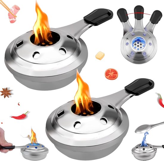 2 stuks - Mini alcoholbrander - 15×9×5cm - Draagbare roestvrijstalen alcoholkachel - Fonduebranders - Alcoholkoker - Draagbaar Kooktoestel - RVS alcoholkachel - Voor buiten kamperen wandelen picknick barbecue picknick jagen - Zilver van Merkloos