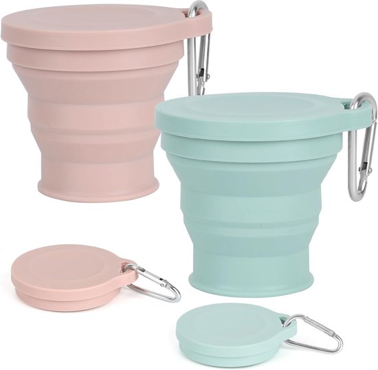 2 stuks opvouwbare siliconen bekers - 180 ml - Kampeer beker - siliconen vouwbekers - Herbruikbare draagbare - Opvouwbare beker - Travel Cup - Pocket Cup - opvouwbare mok met deksel - opvouwbare reisbeker - wandelingen buiten