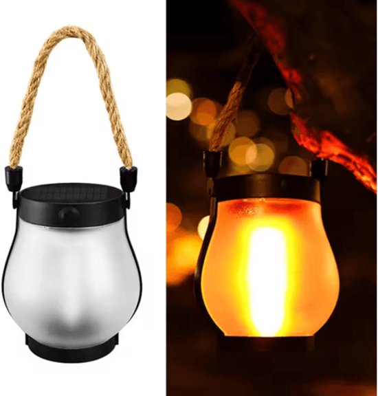2 STUKS Solar Flame Lantern-Trope Lantern-Tuin Decoratief Licht-Buiten Camping Licht-USB Opladen-Buitenverlichting Waterdichte Flikkerende Vlam Tuinlantaarn