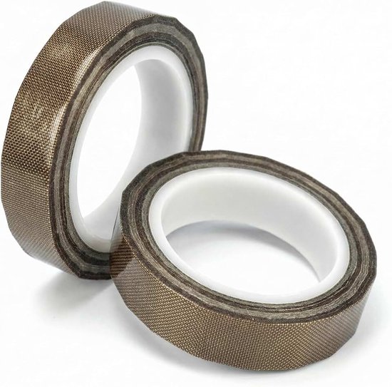 2 stuks Teflon Tape 13mm x 10M, Zelfklevende PTFE Glasdoek Tape, Hoge Temperatuur Tape -196~300°C - 0.13mm Dikte