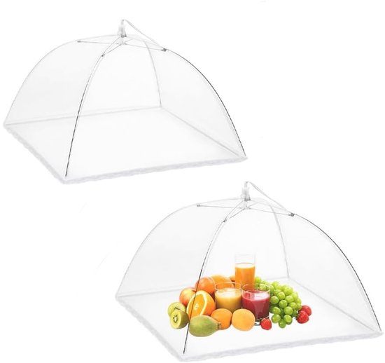 2 Stuks Vliegenkap - Opvouwbare Voedselhoes - Outdoor Mesh Food Covers - 12 Inch Fijn Vliegennet voor Fruit - voor Buiten Picknick、Feest - Wit