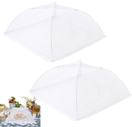 2 stuks - Voedselafdekking - Voedselafdekking voor buiten - Opvouwbaar zonnescherm van gaas - Wit - Stofwerende afdekking voor voedsel - Opvouwbare komafdekking - 33*33 cm - Voedselafdekking - Geschikt voor buiten, feesten en picknicks
