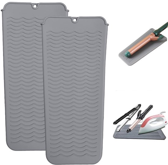 2 stuks - Warmte-isolerende pads voor stijltangen - Draagbare make-up pads - Siliconen warmte-isolerende pads voor stijltangen - Opbergtas om verbranding door krultangen te voorkomen - Geschikt voor krultangen, stijltangen en stijltangen (grijs) van Merkloos