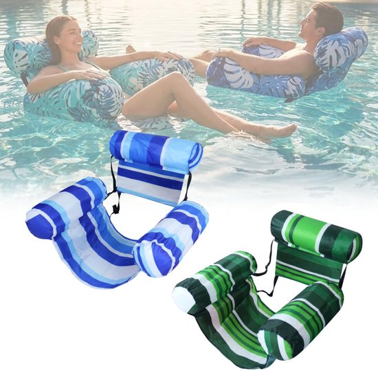 2 stuks - Waterhangmat - Drijvende Hangmat - Opblaasbare ligstoel - Zwemband voor volwassenen - Luchtbed - Waterspeelgoed - Water Hangmat - Opblaasbare Drijfstoel - Luchtmatras Zwembad - Zwembad/Strand - Float LoungeStoel - Gestreept Blauw/Groen