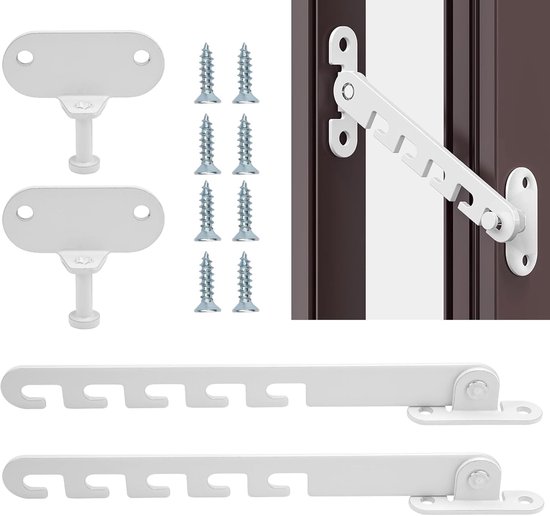 2 stuks witte kiepraam beveiliging – metalen raamklem voor het regelen van de raamopening, universeel verstelbaar van Parya Home