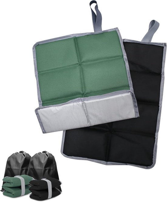 2 stuks - Zitmatje - Wandel zitmatje - Opvouwbaar zitmatje - Kampeer zitmatje - Camping zitmatje - Strand zitmatje - Reis zitmatje - met opbergzakken - voor outdoor, tuin, wandelen, camping, strand, picknick - 40*30 cm - zwart, groen van Merkloos