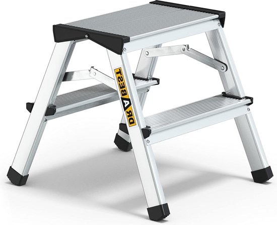 2-Traps Aluminium Dubbelzijdige Huishoudladder Capaciteit 125kg - Trapladder met Werkladderplatform - Multifunctionele Ladder 2 Treden - 39 x 41 x 20cm van EQUAL