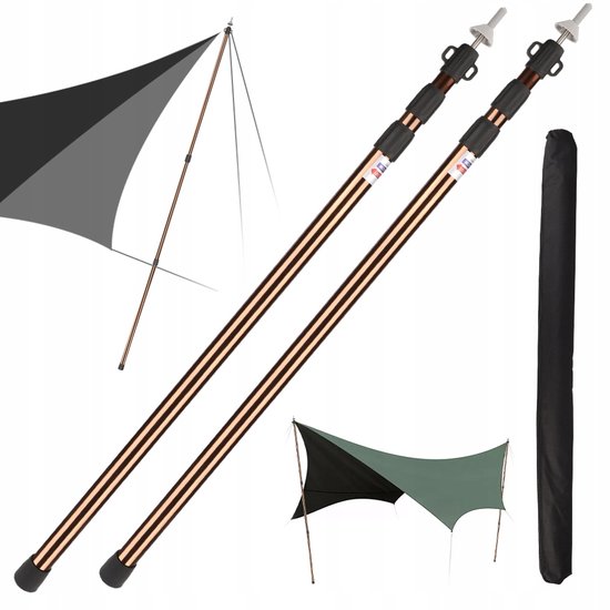 2 x Telescopische Tentstokken - Verstelbare Tentpaal - Luifelstok - Tarp Poles - 90-230cm Aluminium & Waterdichte Hoes - Antislip Voet & 3-delig - Voor Luifel & Zeil