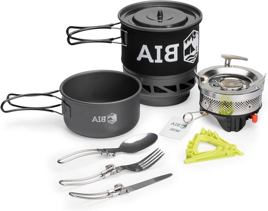2.0 Campingkooktoestelset: compact 750 ml gasfornuis met 1800 Watt Instant Pot-technologie voor wandelen survivaluitrusting outdoor inclusief campingaccessoires: pan bestek extreem licht van Merkloos