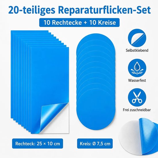 20-delige reparatieset Geschikt voor onderwaterzwembaden, waterdichte reparatietape, PVC-reparatieset Geschikt voor zwembaden