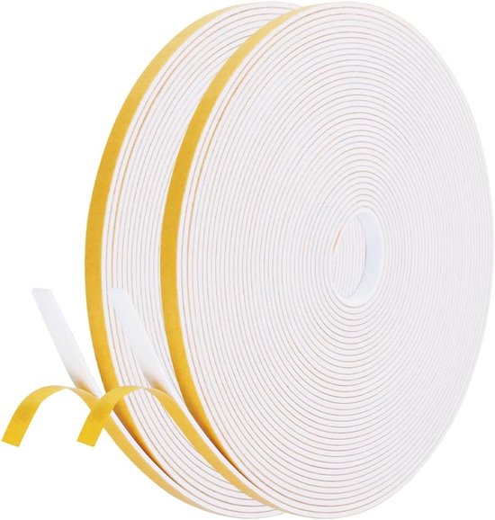 20 m tochtstrip, 6 mm (B) x 1,5 mm (T) weerstrippen schuimafdichtingstape, zelfklevende schuimtape deurraamafdichtingsstrip, anti-botsing, schokbestendige meubelbeschermende