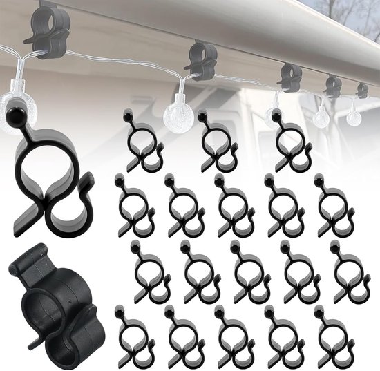 20 stuks - Luifelhaken - Luifel Haken - RV Luifel Haken - Camping Luifel Haken - Luifelhangers - S-haken - Kerstverlichting Clips - haakjes - s vormige haken - haken - voor feestverlichting, camperverlichting en lichtsnoeren - 4*3*1.5 cm - zwart